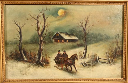 Nocturne Winter Sleigh Ride, Painting