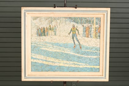 Nordic Ski Painting, Signed Scott, IMO Neiman