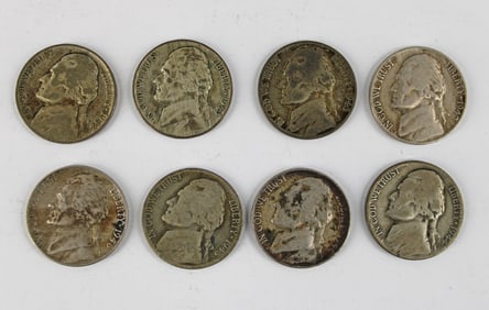 (8) 1942-1946 Wartime Jefferson Nickels