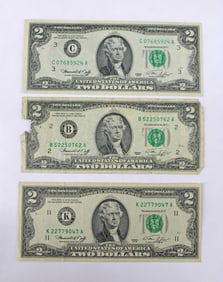 (3) Two Dollar Bills