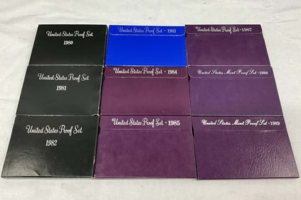 1980's U.S. Coin Currency Proof Sets, 9 boxes