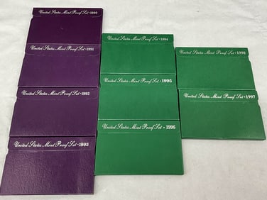 1990's U.S. Coin CurrencyProof Sets, 9 Boxes