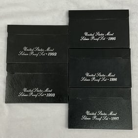 1990's Silver Proof Coin Sets, 5 Boxes