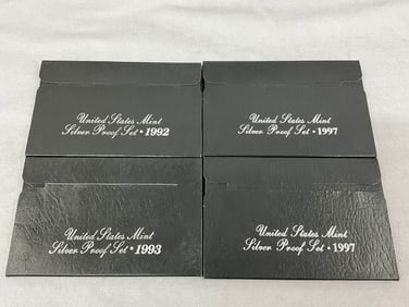 1990's Silver Proof Coin Sets, 4 Boxes