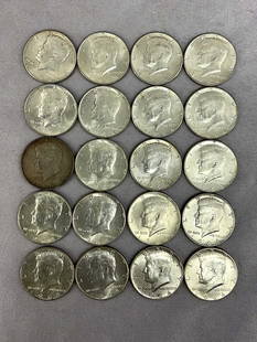 1964 U.S. Coin Currency JFK Half Dollars, 20: 1964 John F. Kennedy Silver half dollars, one roll, 20 coins.