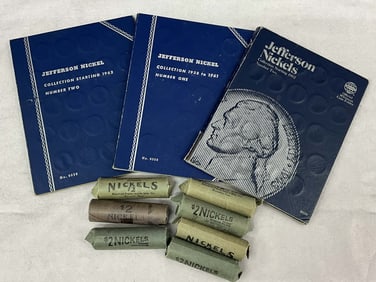 Jefferson Nickels, 7 Rolls & 3 Books