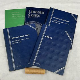 Pennies, 1 Uncirculated Roll & 5 Books