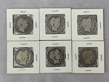 U.S. Coin Currency, Barber Half Dollars, 6 Coins