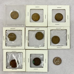 Pennies, Wheat, Indian Head, 9 Coins