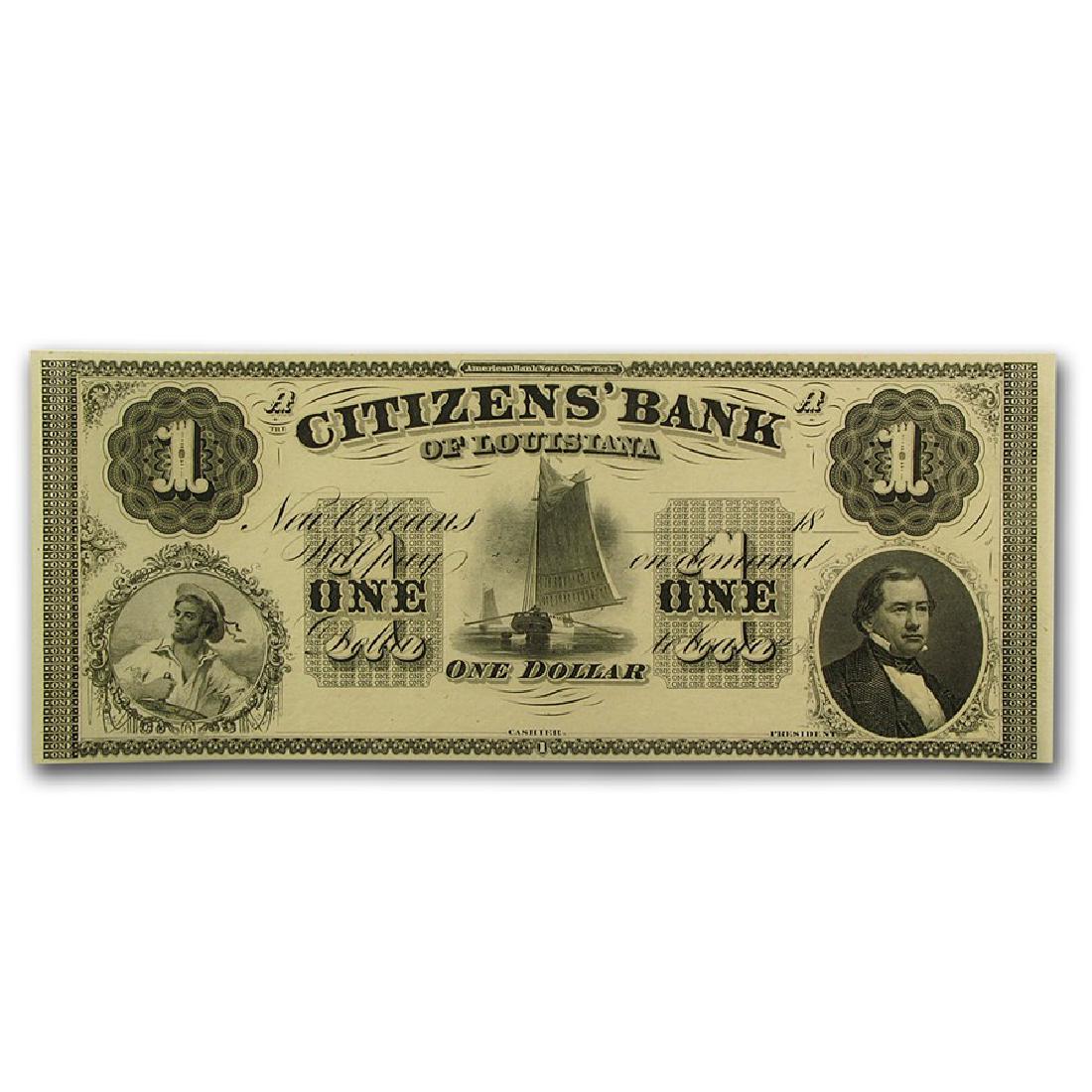 1800's $1 Citizens Bank of Louisiana Obsolete Bank Note: One 1800's $1 Citizens Bank of Louisiana Obsolete Bank Note.