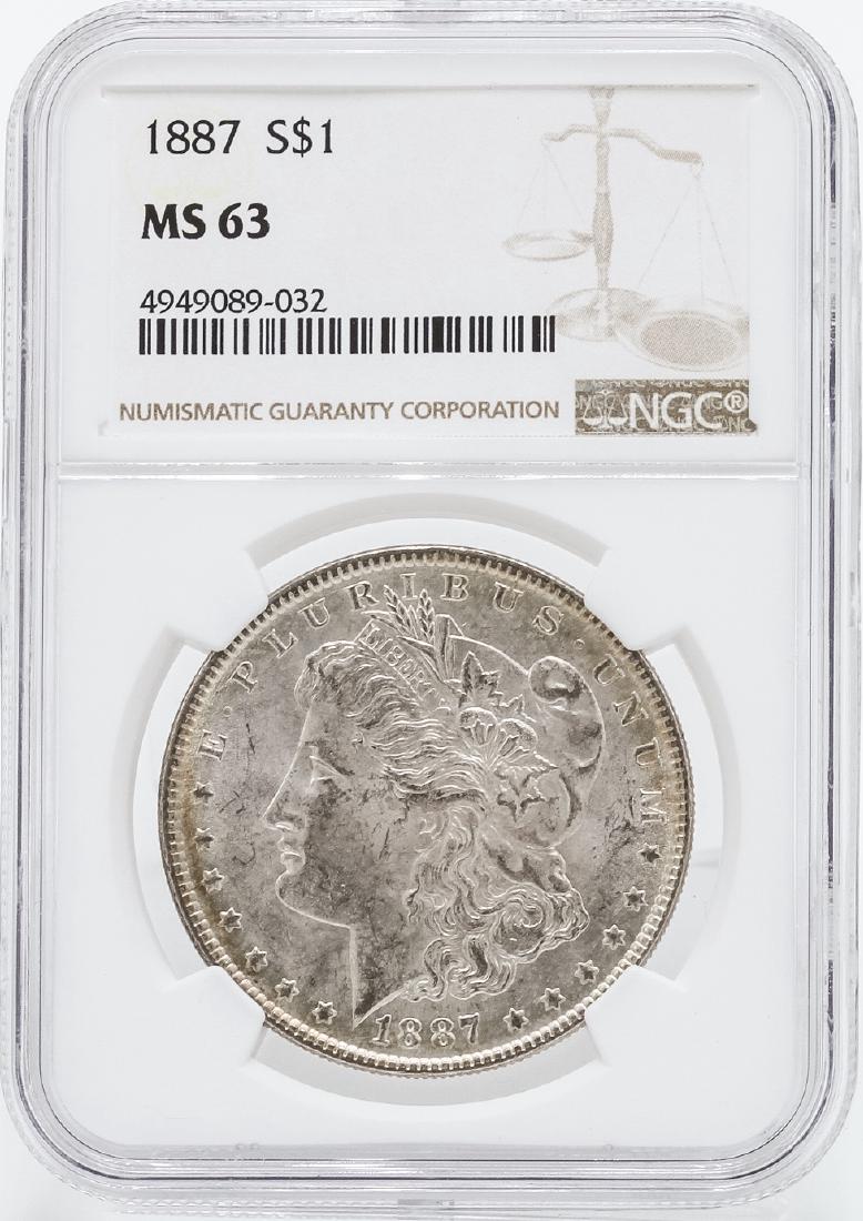 1887 $1 Morgan Silver Dollar Coin NGC MS63 Rev Toning: One 1887 $1 Morgan Silver Dollar Coin NGC MS63 Rev Toning.