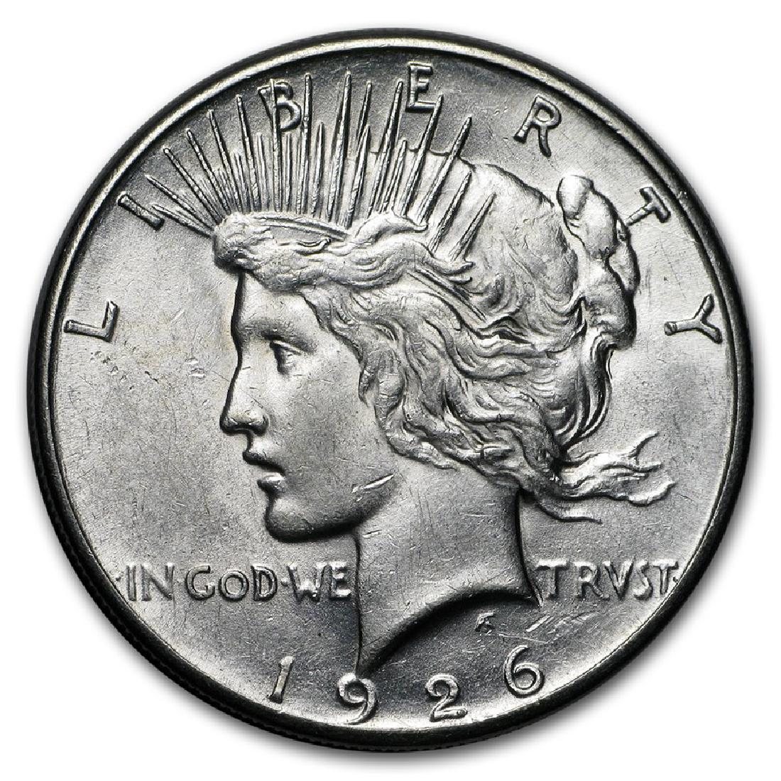 1926-S $1 Peace Silver Dollar Coin: One 1926-S $1 Peace Silver Dollar Coin.