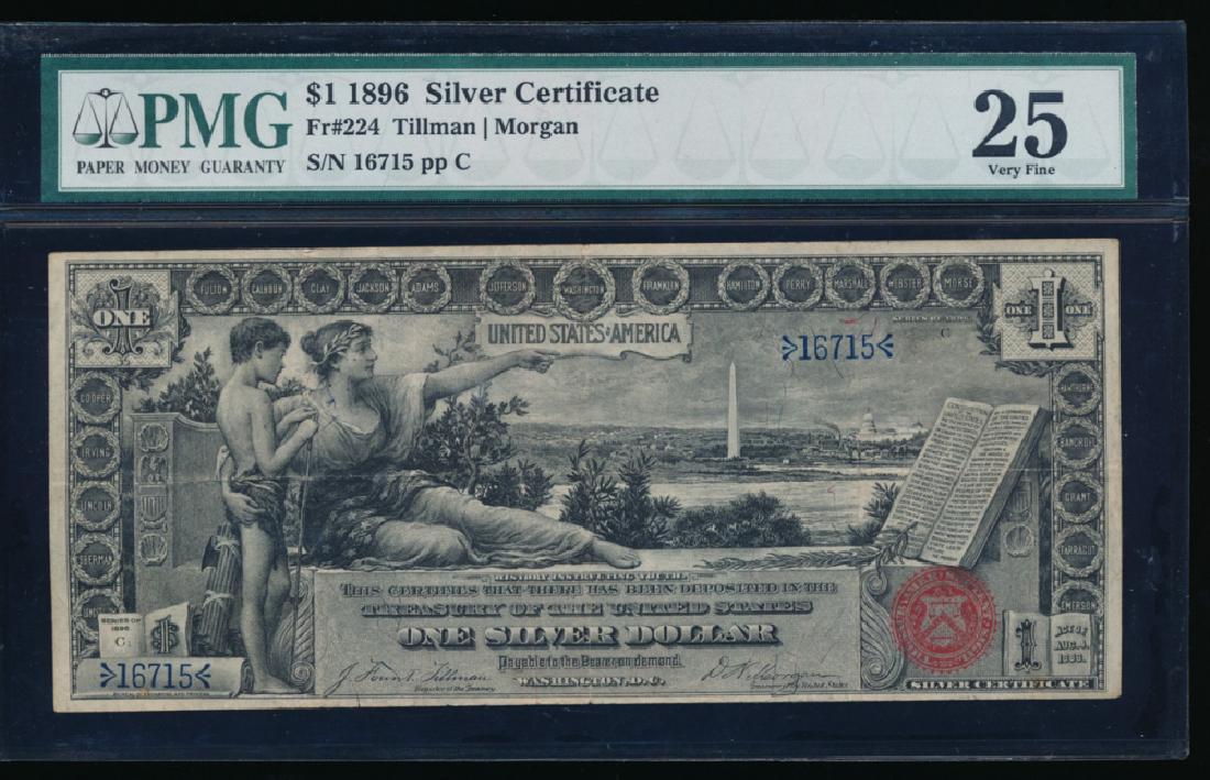 1896 $1 Silver Certificate PMG 25: One 1896 $1 Silver Certificate PMG 25.