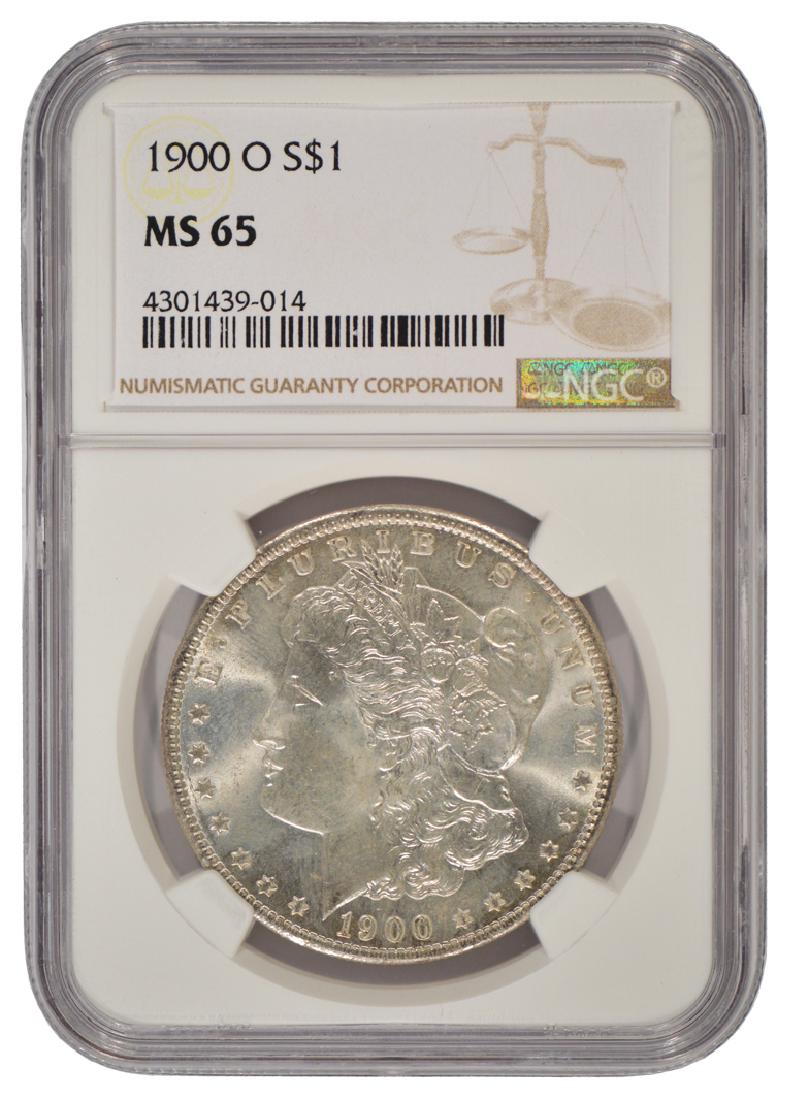 1900-O $1 Morgan Silver Dollar Coin NGC MS65: One 1900-O $1 Morgan Silver Dollar Coin NGC MS65.