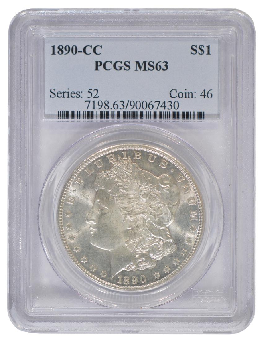 1890-CC $1 Morgan Silver Dollar Coin PCGS MS63: One 1890-CC $1 Morgan Silver Dollar Coin PCGS MS63.