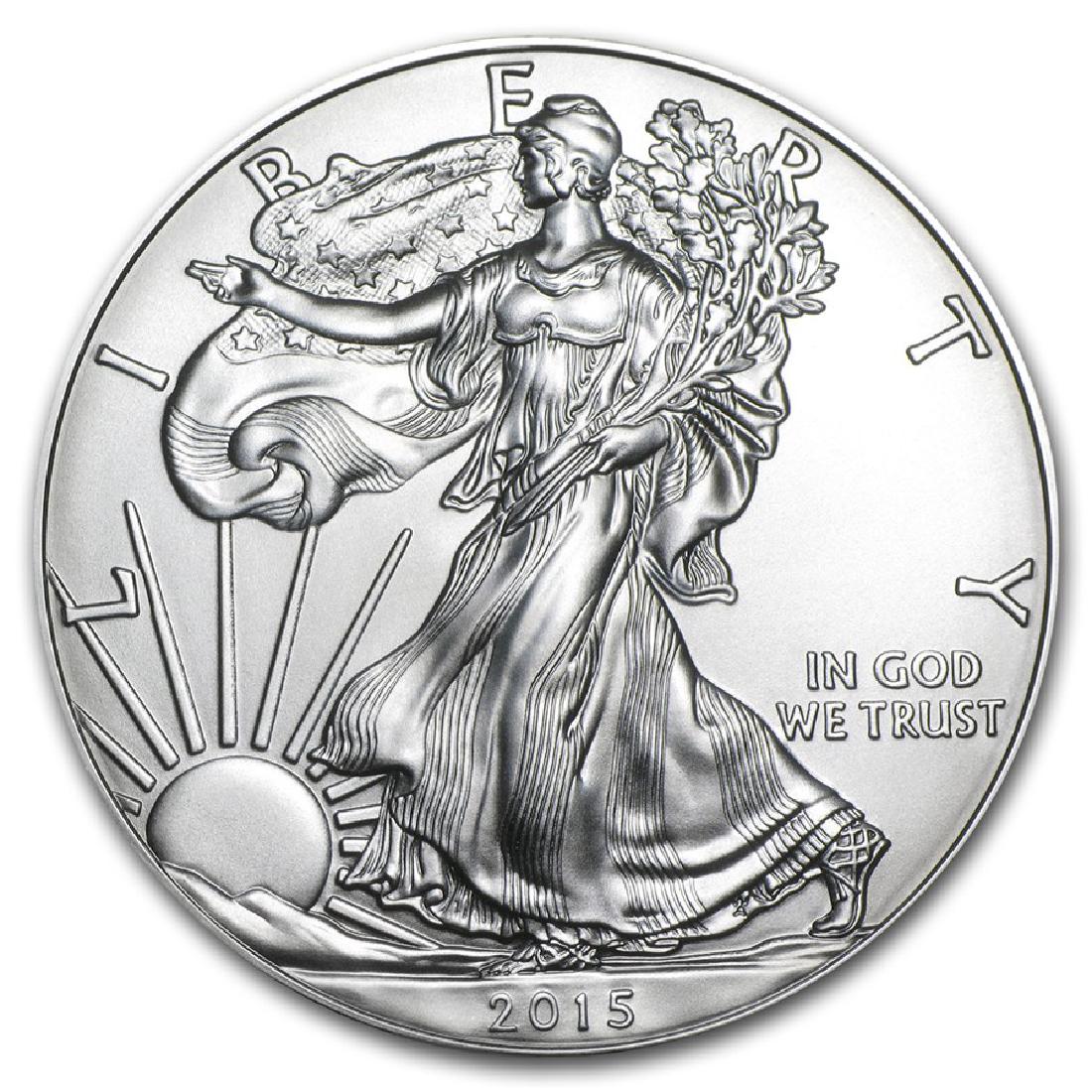 2015 1 oz American Eagle Silver Coin: One 2015 1 oz American Eagle Silver Coin.