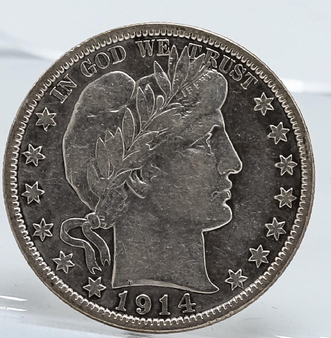 1914-S Barber Half Dollar Coin: One 1914-S Barber Half Dollar Coin.
