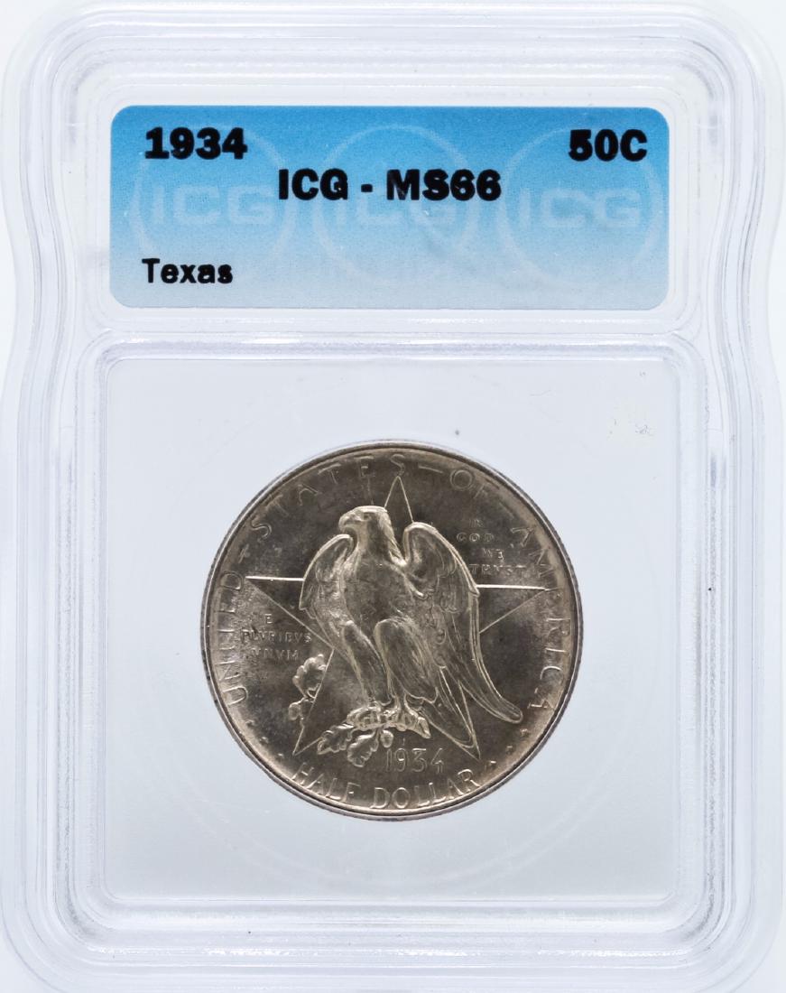 1934 Texas Commemorative Half Dollar Coin ICG MS66: One 1934 Texas Commemorative Half Dollar Coin ICG MS66.
