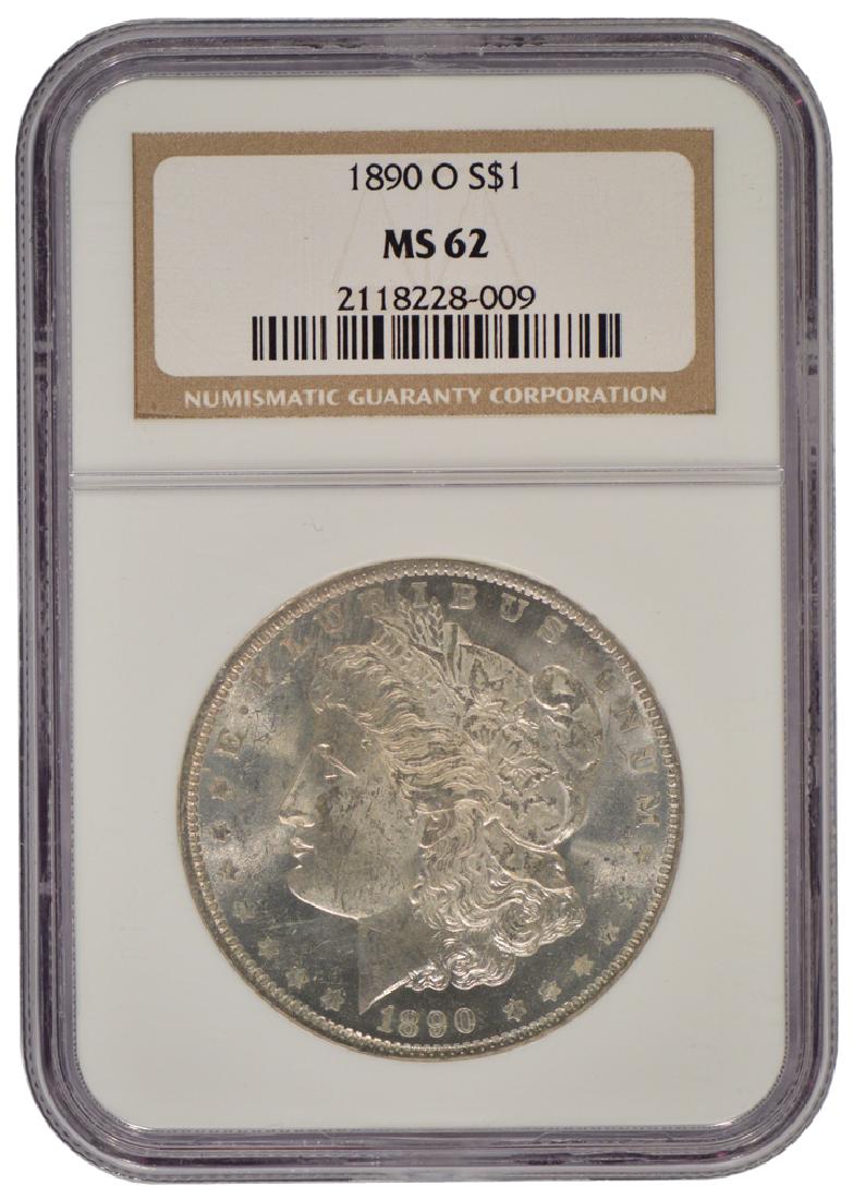 1890-O $1 Morgan Silver Dollar Coin NGC MS62: One 1890-O $1 Morgan Silver Dollar Coin NGC MS62.