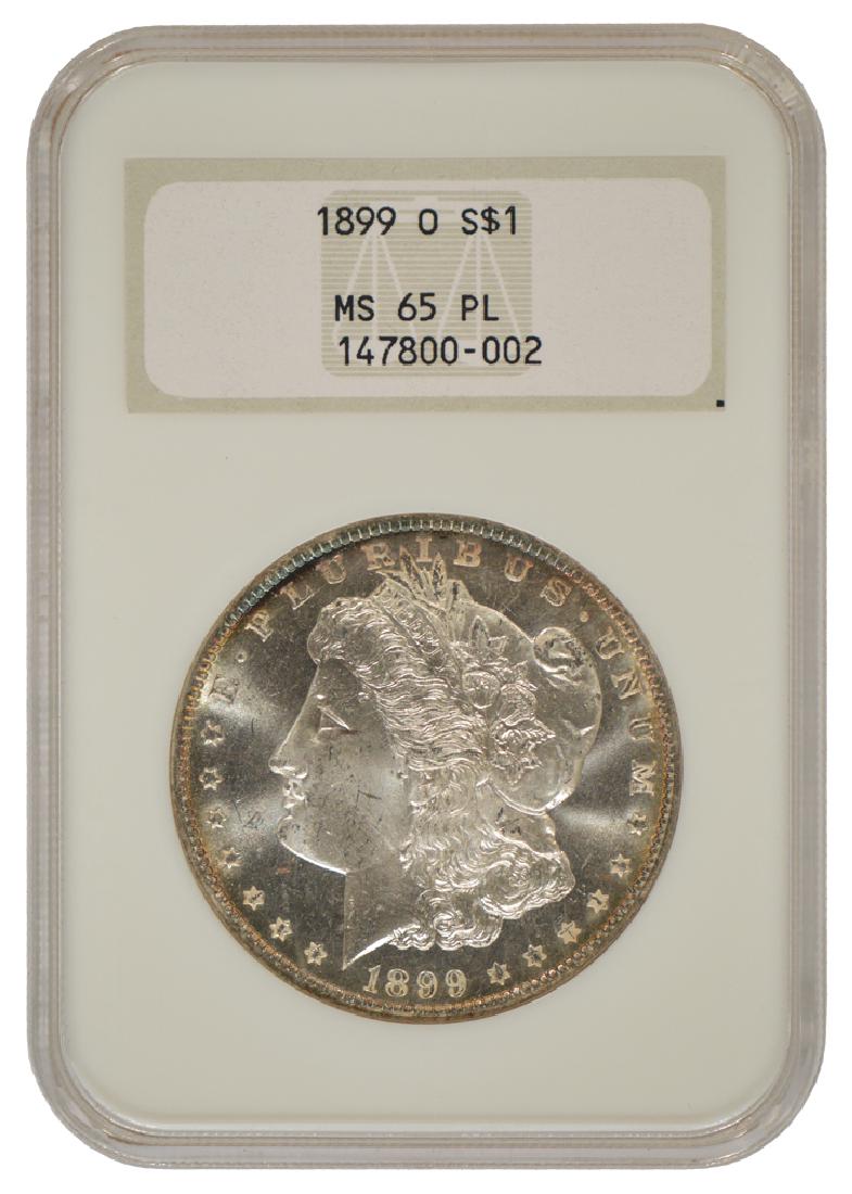 1899-O $1 Morgan Silver Dollar Coin NGC MS65PL: One 1899-O $1 Morgan Silver Dollar Coin NGC MS65PL.