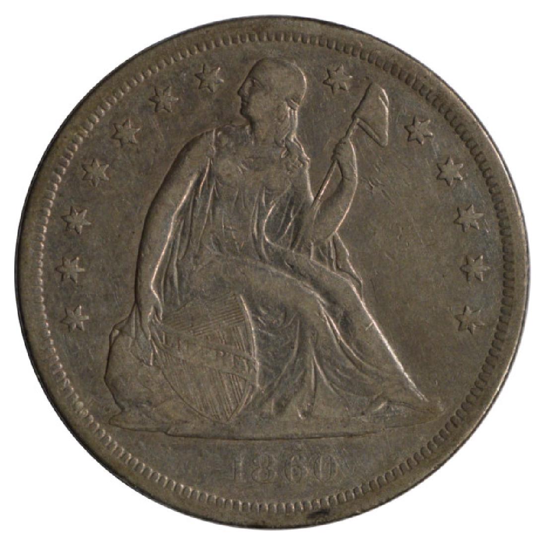 1860-O Seated Liberty Dollar Coin: One 1860-O Seated Liberty Dollar Coin.