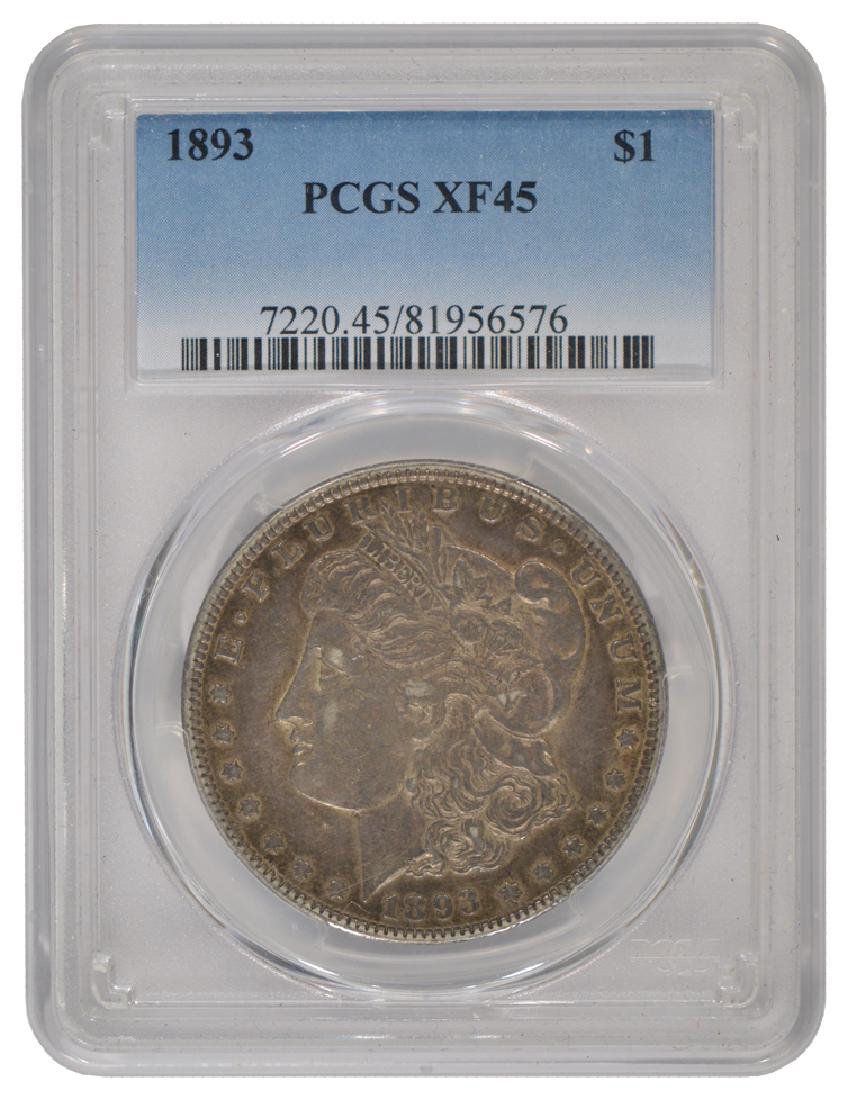 1893 $1 Morgan Silver Dollar Coin PCGS XF-45: One 1893 $1 Morgan Silver Dollar Coin PCGS XF-45.