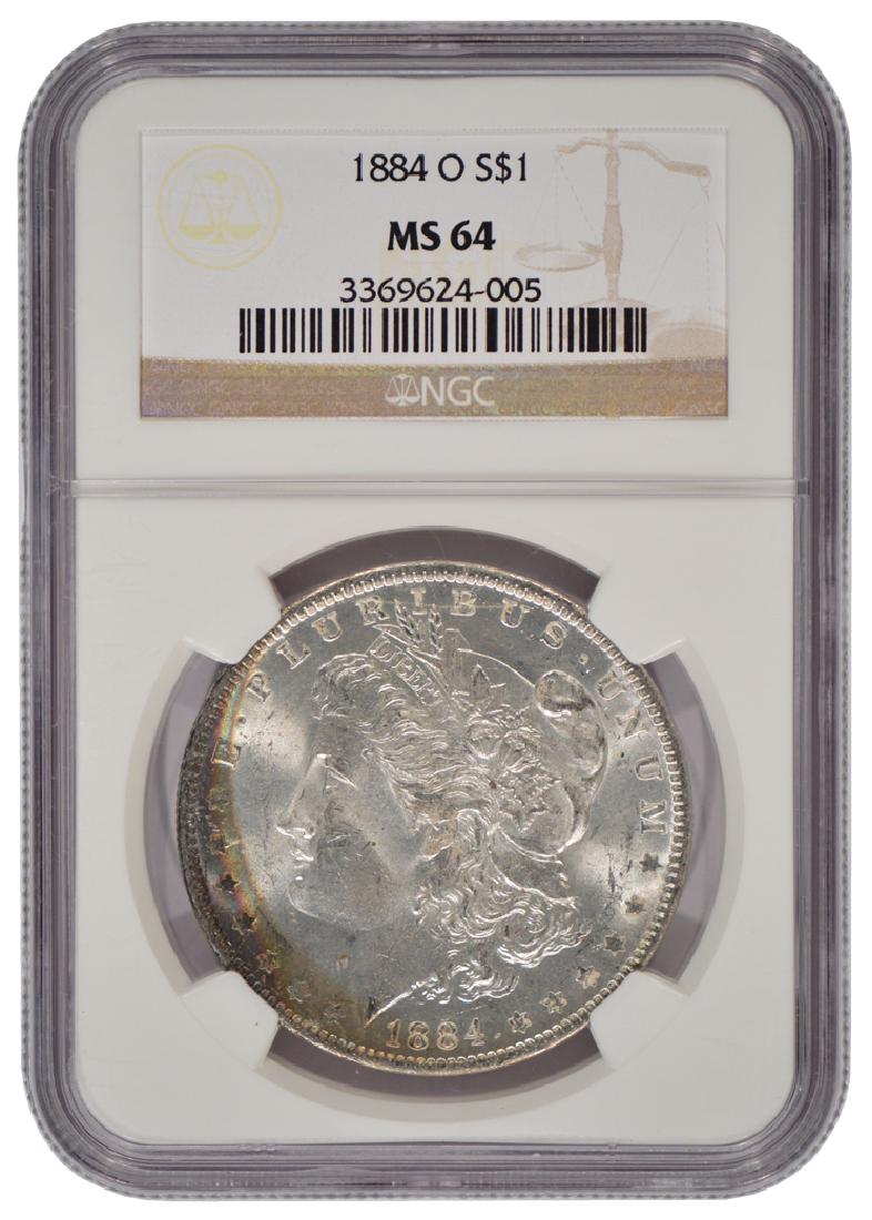 1884-O $1 Morgan Silver Dollar Coin NGC MS64: One 1884-O $1 Morgan Silver Dollar Coin NGC MS64.