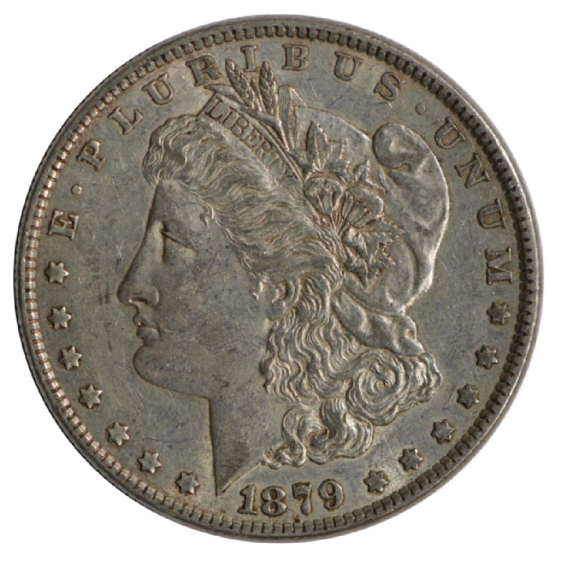 1879 $1 Morgan Silver Dollar Coin: One 1879 $1 Morgan Silver Dollar Coin.
