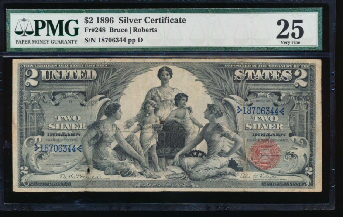 1896 $2 Silver Certificate PMG VF25: One 1896 $2 Silver Certificate PMG VF25.
