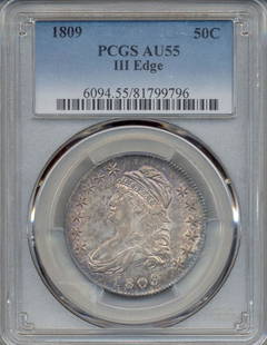 1809 Liberty Bust Half Dollar Coin ANACS AU55: One 1809 Liberty Bust Half Dollar Coin ANACS AU55.