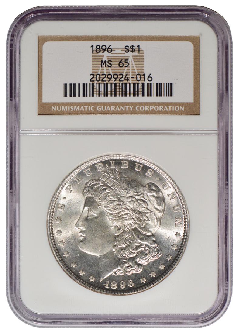 1896 $1 Morgan Silver Dollar Coin NGC MS65: One 1896 $1 Morgan Silver Dollar Coin NGC MS65.