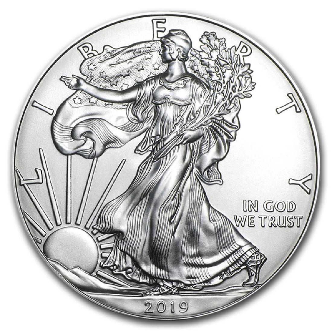 2019 1 oz American Eagle Silver Coin: One 2019 1 oz American Eagle Silver Coin.