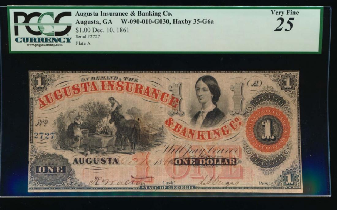 1861 $1 Augusta Insurance and Banking Obsolete Note: One 1861 $1 Augusta Insurance and Banking Obsolete Note PCGS 25.