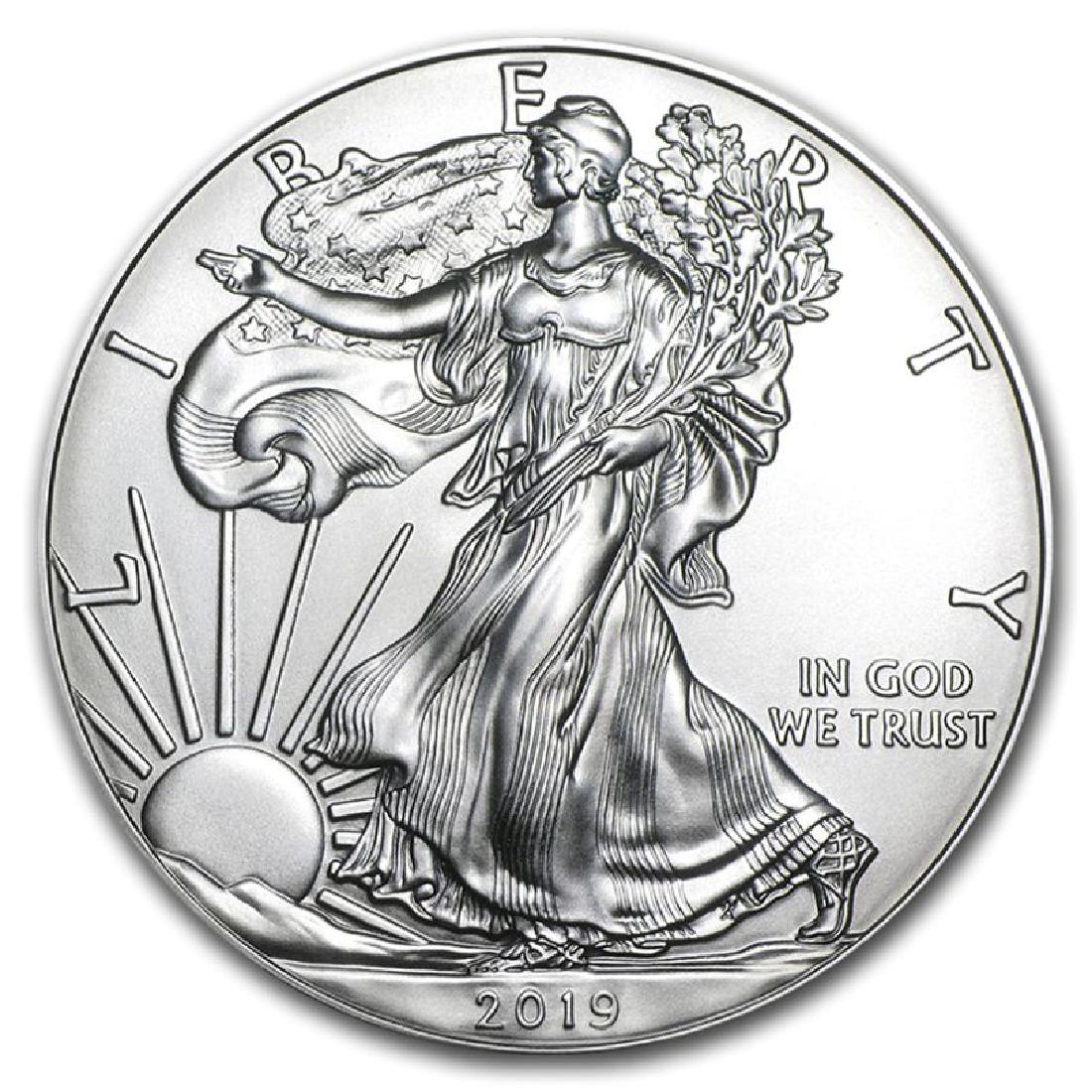 2019 1 oz American Eagle Silver Coin: One 2019 1 oz American Eagle Silver Coin.