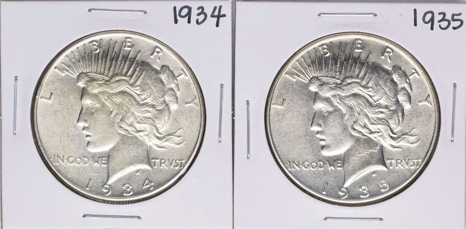 Lot of 1934-1935 $1 Peace Silver Dollar Coins: One Lot of 1934-1935 $1 Peace Silver Dollar Coins.