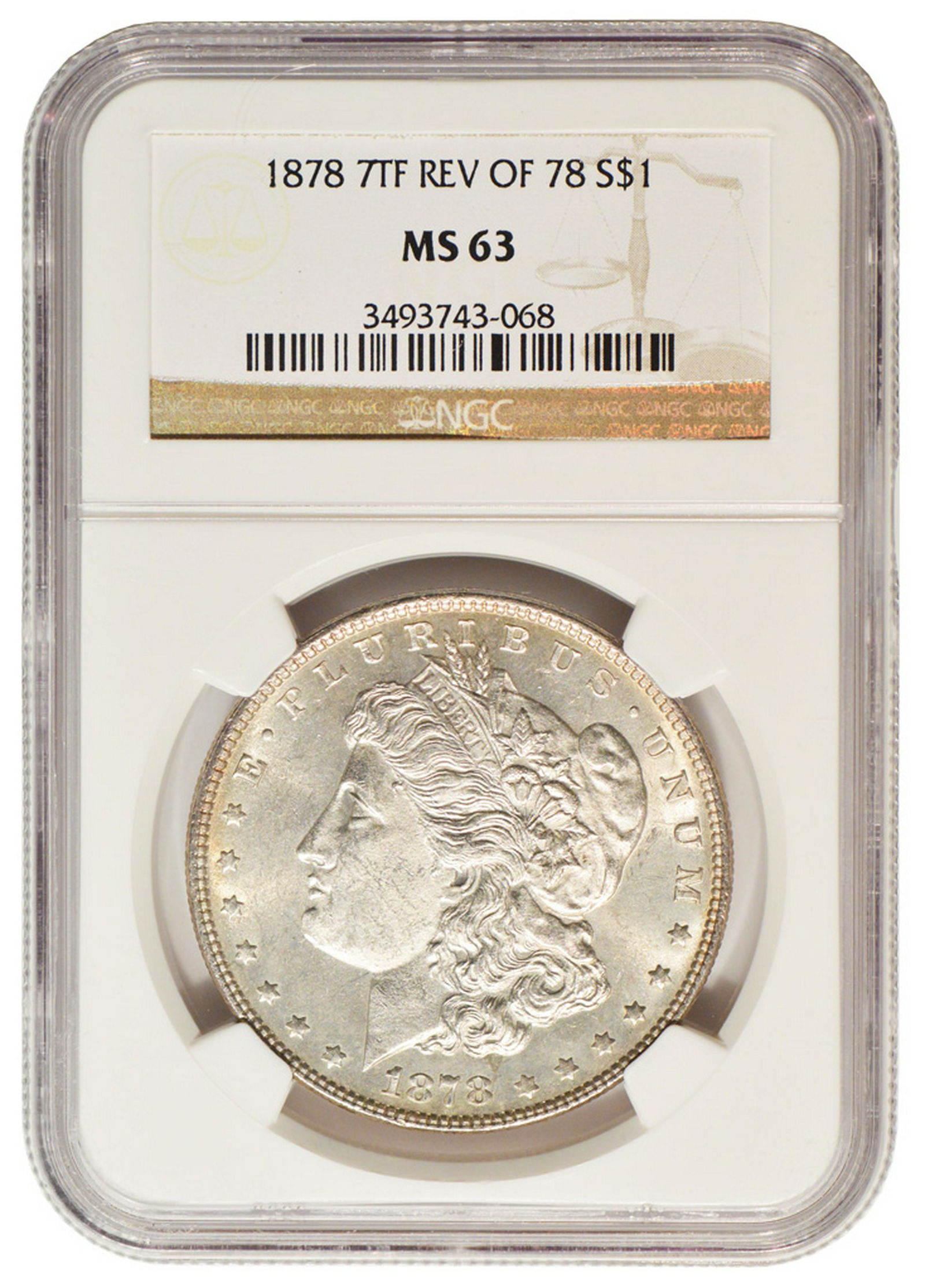1878 7TF REV 78 $1 Morgan Silver Dollar Coin NGC MS63: One 1878 7TF REV 78 $1 Morgan Silver Dollar Coin NGC MS63.