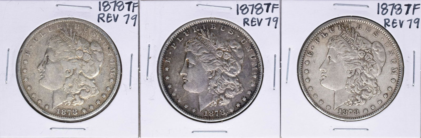 Lot of (3) 1878 7TF Reverse of 79' $1 Morgan Silver: One Lot of (3) 1878 7TF Reverse of 79' $1 Morgan Silver Dollar Coins.
