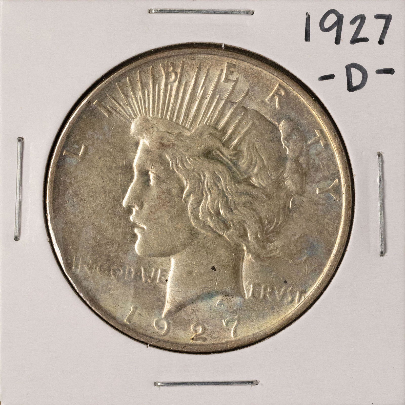 1927-D $1 Peace Silver Dollar Coin: One 1927-D $1 Peace Silver Dollar Coin.