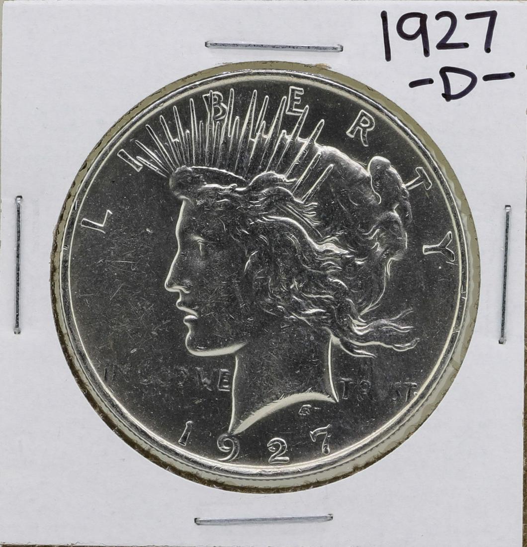 1927-D $1 Peace Silver Dollar Coin: One 1927-D $1 Peace Silver Dollar Coin.