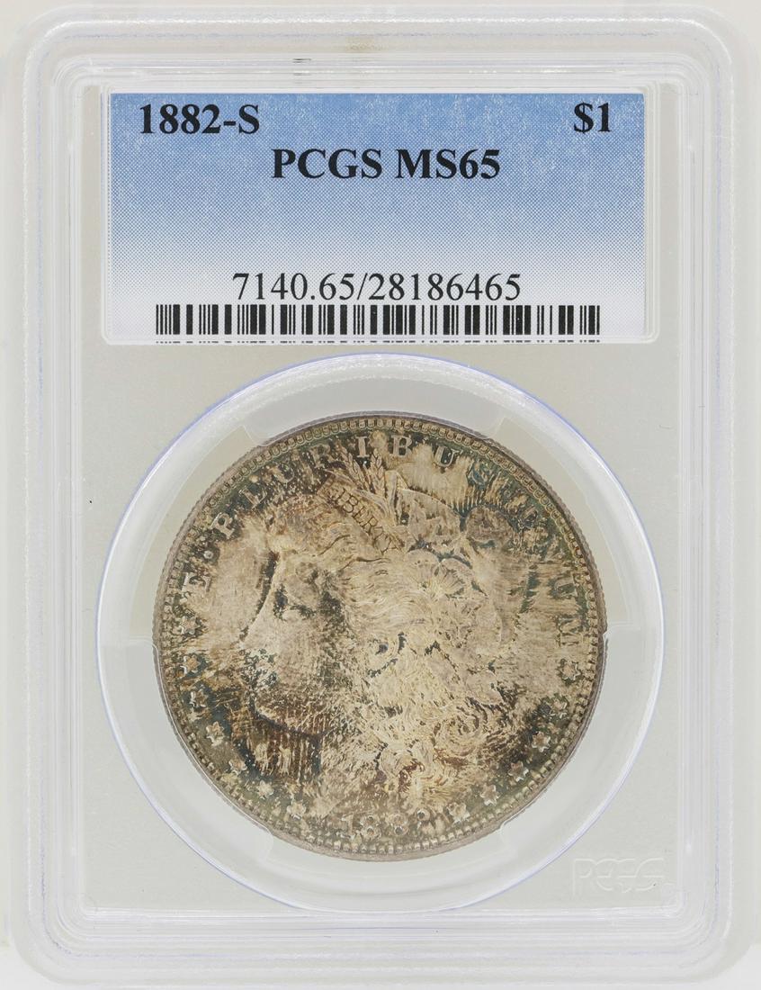 1882-S $1 Morgan Silver Dollar Coin PCGS MS65: One 1882-S $1 Morgan Silver Dollar Coin PCGS MS65.