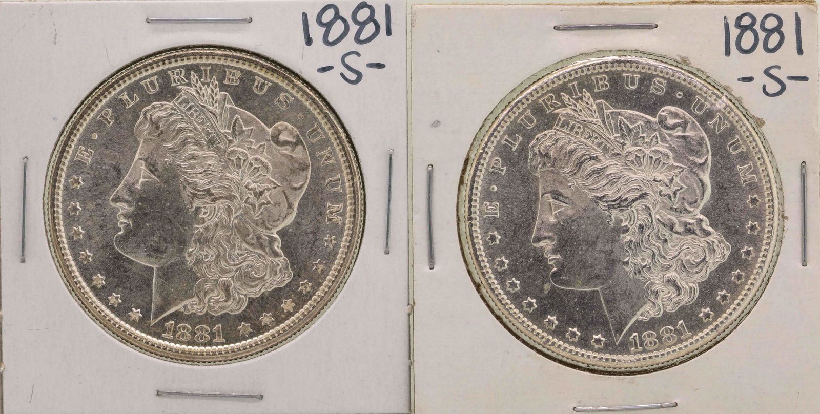 Lot of (2) 1881-S $1 Morgan Silver Dollar Coins: One Lot of (2) 1881-S $1 Morgan Silver Dollar Coins.