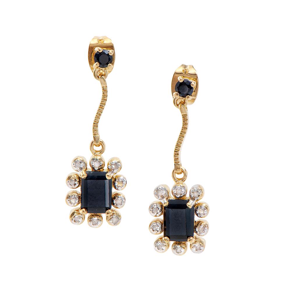 Plated 18KT Yellow Gold 2.05ctw Black Sapphire and: One Plated 18KT Yellow Gold 2.05ctw Black Sapphire and Diamond Earrings. Black Sapphires with a total weight of 2.05cts. (20) round Diamonds measuring 1.1mm. Total weight of these are earrings are 2.7