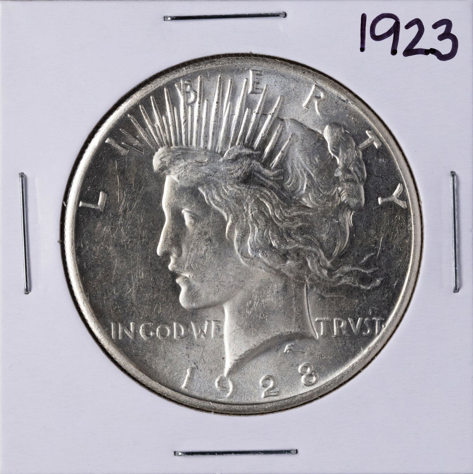 1923 $1 Peace Silver Dollar Coin: One 1923 $1 Peace Silver Dollar Coin.