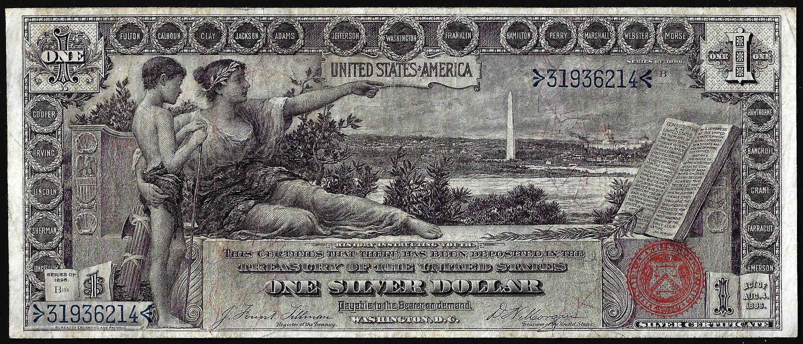 1896 $1 Educational Silver Certificate Note: One 1896 $1 Educational Silver Certificate Note.