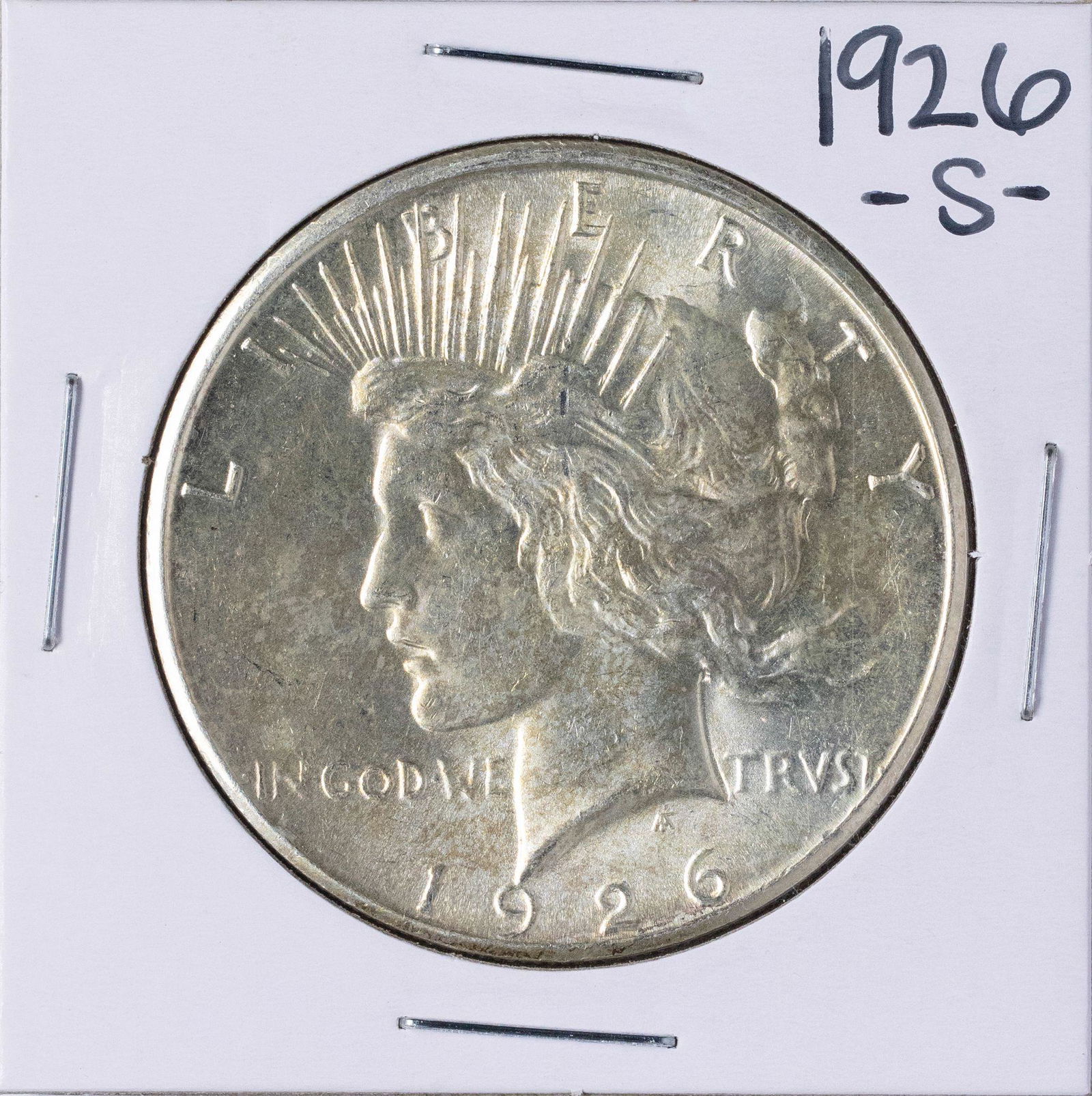 1926-S $1 Peace Silver Dollar Coin: One 1926-S $1 Peace Silver Dollar Coin.