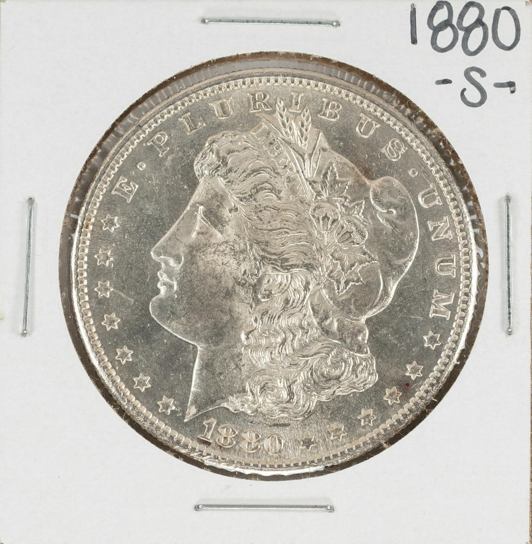1880-S $1 Morgan Silver Dollar Coin: One 1880-S $1 Morgan Silver Dollar Coin.
