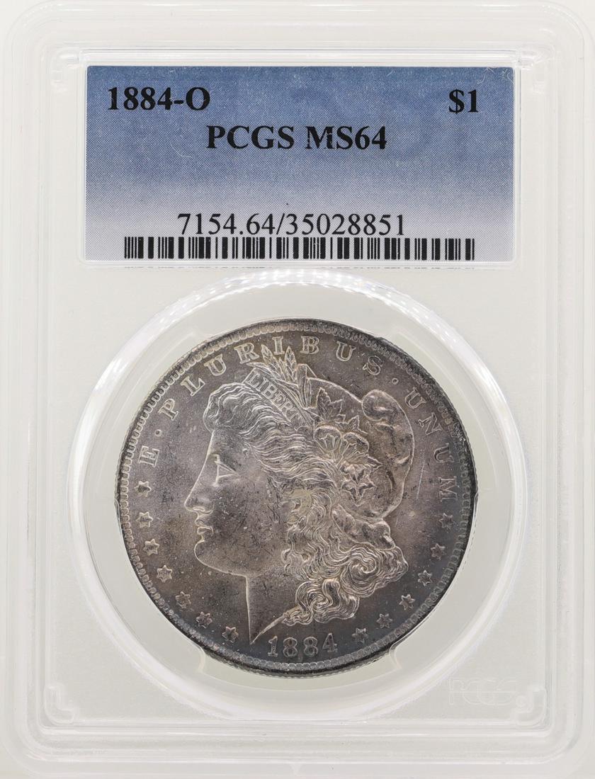 1884-O $1 Morgan Silver Dollar Coin PCGS MS64: One 1884-O $1 Morgan Silver Dollar Coin PCGS MS64.