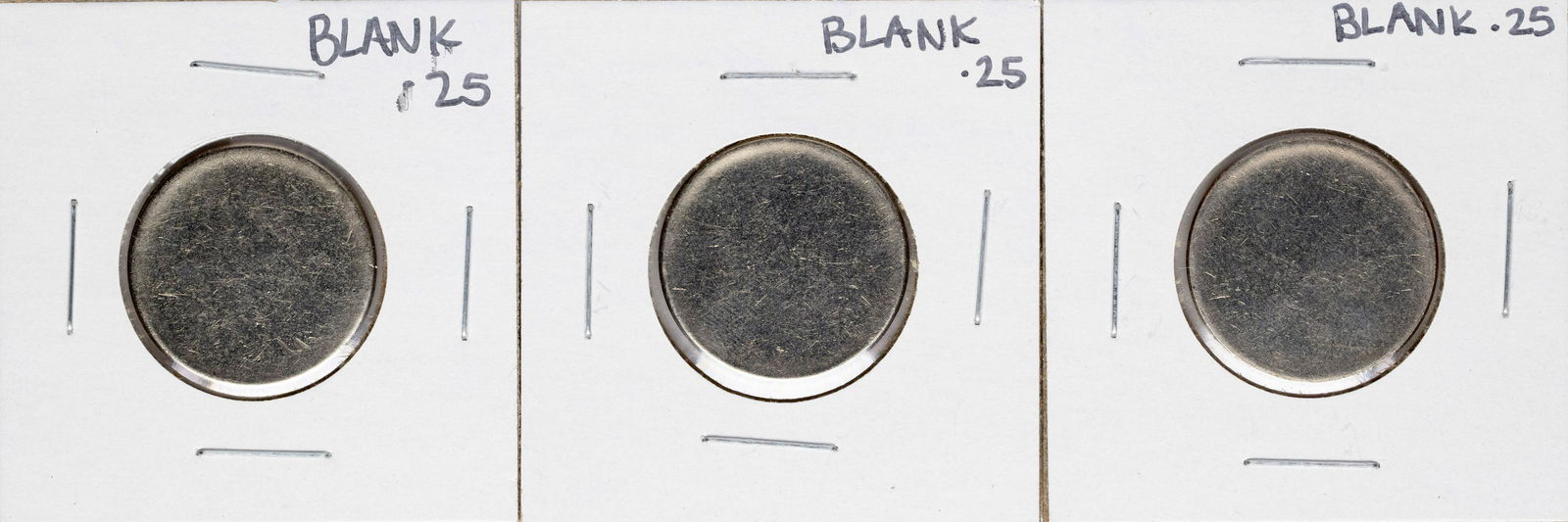 Lot of (3) Blank Clad Quarter Planchet Coin ERRORS: One Lot of (3) Blank Clad Quarter Planchet Coin ERRORS.