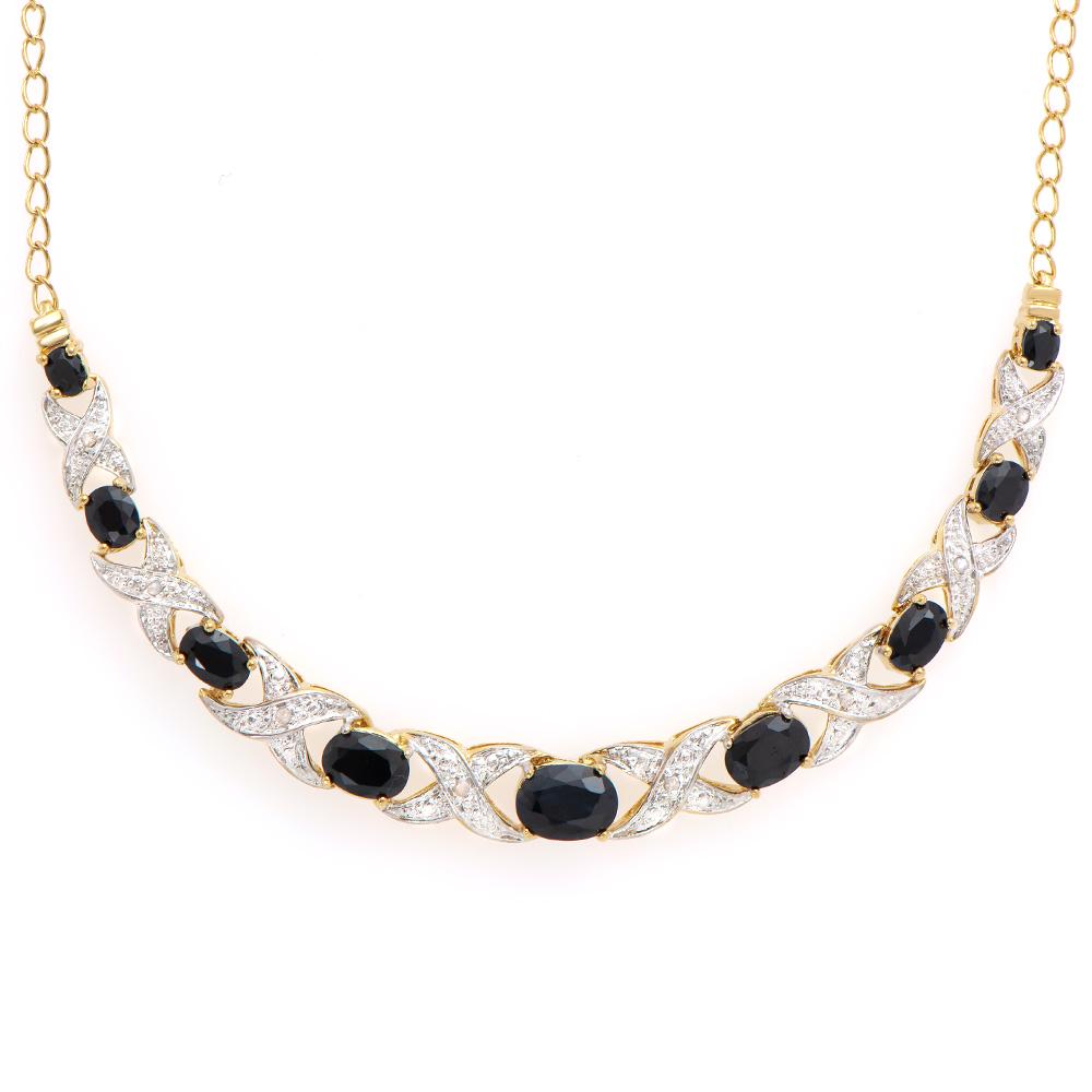 Plated 18KT Yellow Gold 6.18ctw Black Sapphire and: One Plated 18KT Yellow Gold 6.18ctw Black Sapphire and Diamond Pendant with Chain. (9) black sapphires with a total weight of 6.18cts. Diamonds with a total weight of 0.06cts. Total weight of this pen