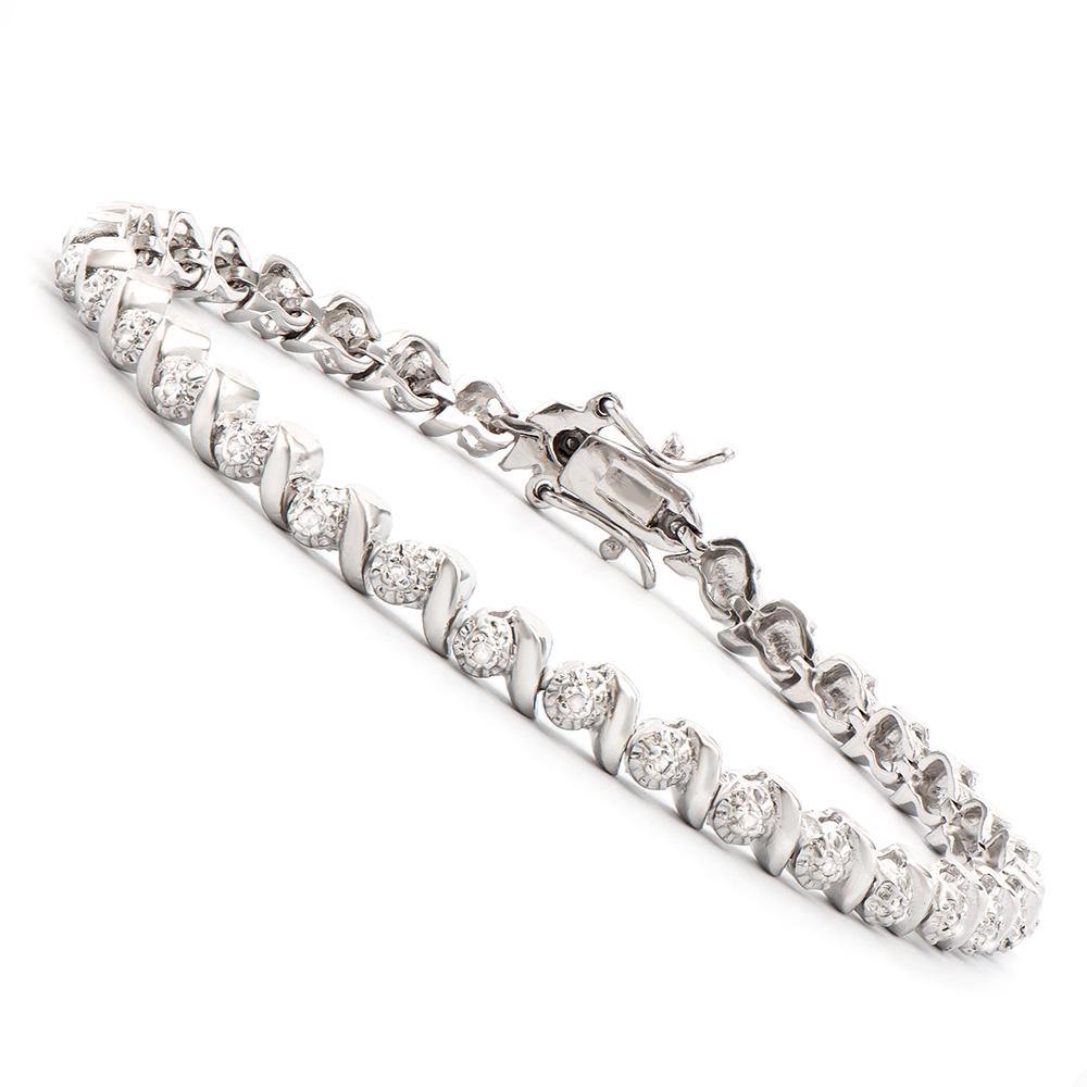 Plated Rhodium 0.27ctw Diamond Bracelet: One Plated Rhodium 0.27ctw Diamond Bracelet. (35) Diamonds with a total weight of 0.27cts with a color of I-J and clarity of I-3. Total weight of this bracelet is 9.65 grams.